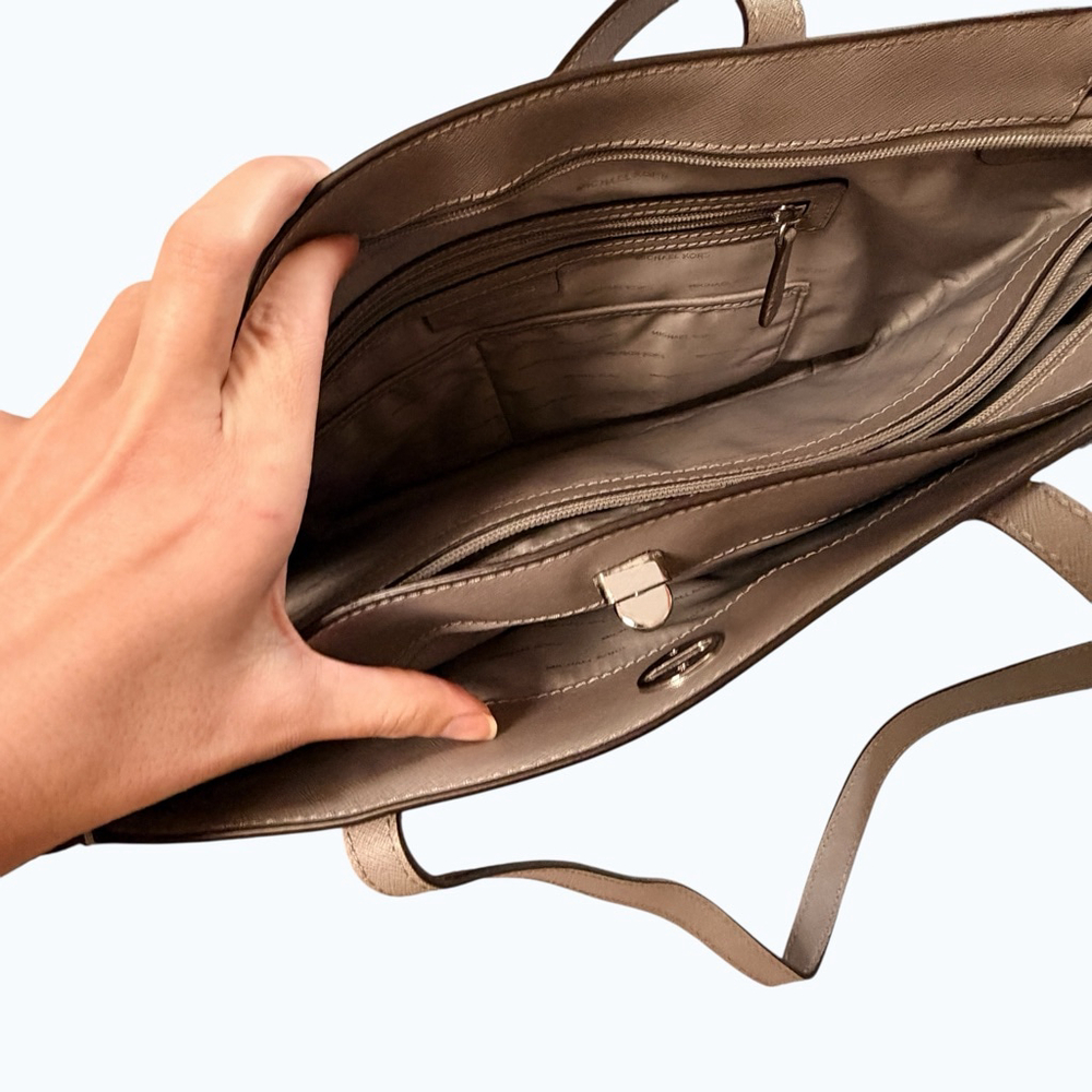 Michael Kors Large Saffiano Leather Laptop Tote Taupe Work Bag - Picture 12 of 16